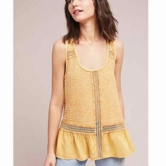 Anthropologie Tops - Anthropologie Eri + Ali Ruffle Hem Crochet yellow Size L Sleeveless Top NWT